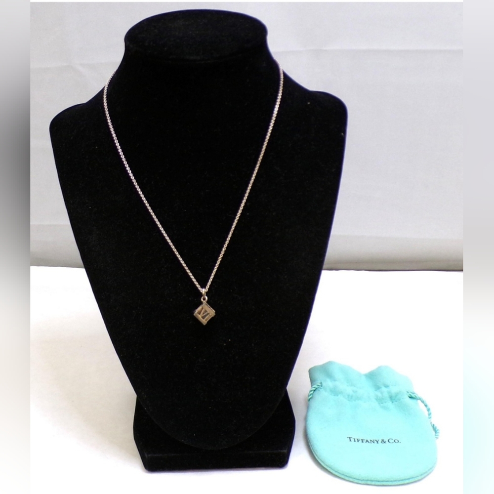Tiffany & Co Atlas Cube Charm and Necklace EUC